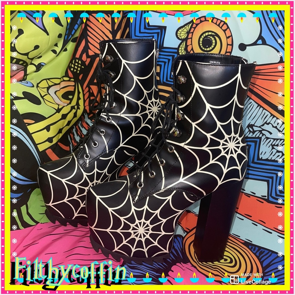 Terror GLOW spiderweb boots current mood Dollskill platform goth WITCH killstar